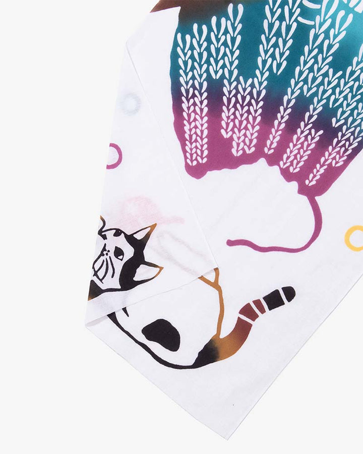 Tenugui, Chusen-Zome, Neko with Yarn