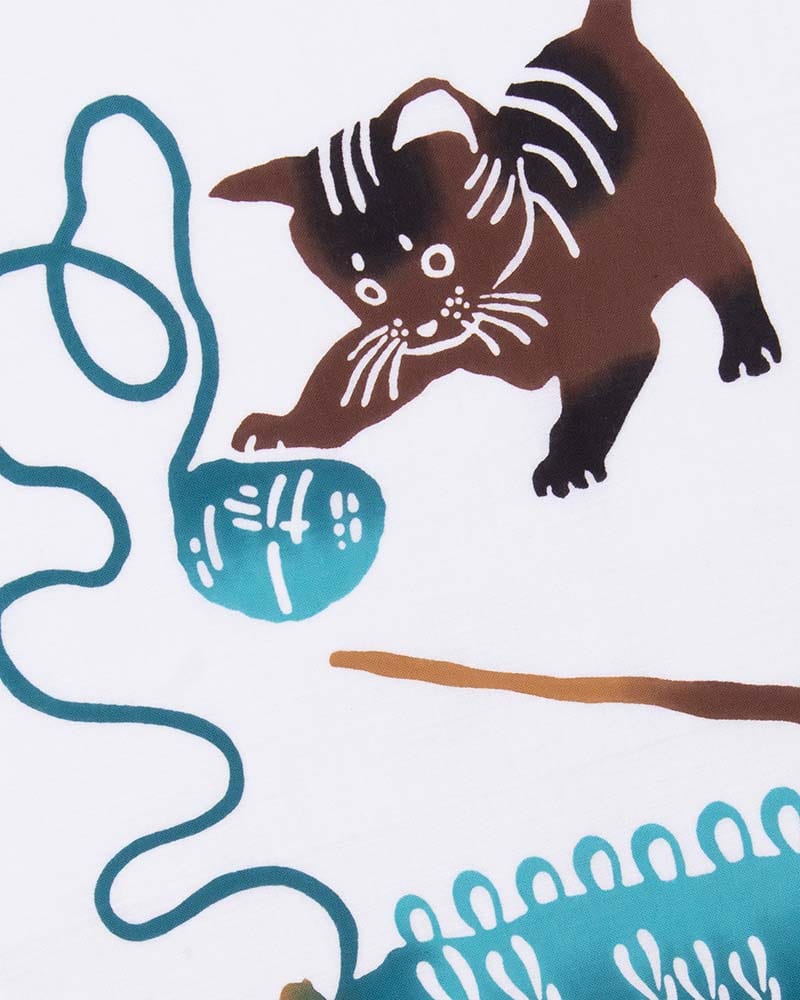 Tenugui, Chusen-Zome, Neko with Yarn