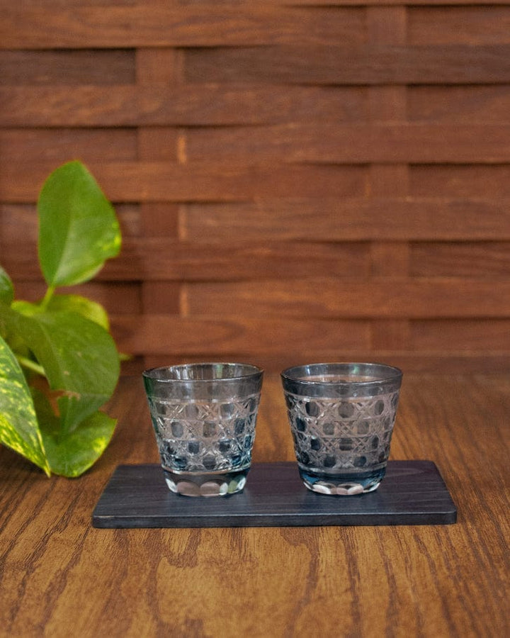 Aola, Kiriko Shot Glass Indigo-Dyed Sugi Plate Set
