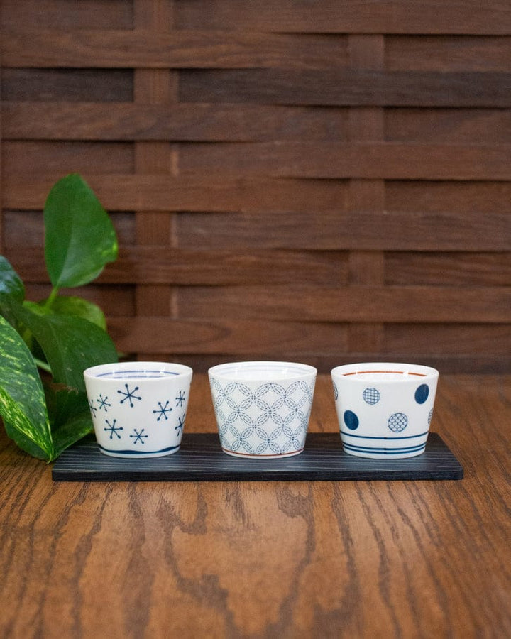 Aola, Round Ceramic Indigo-Dyed Sugi Plate Set