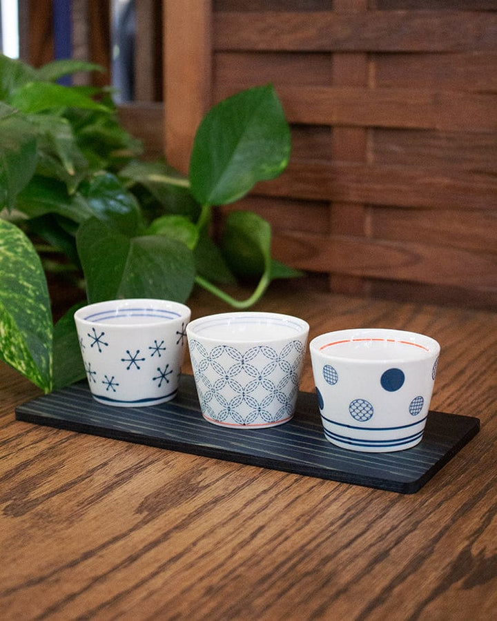 Aola, Round Ceramic Indigo-Dyed Sugi Plate Set