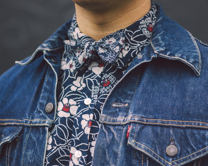 Bow Tie Navy Tsubaki Floral Mini