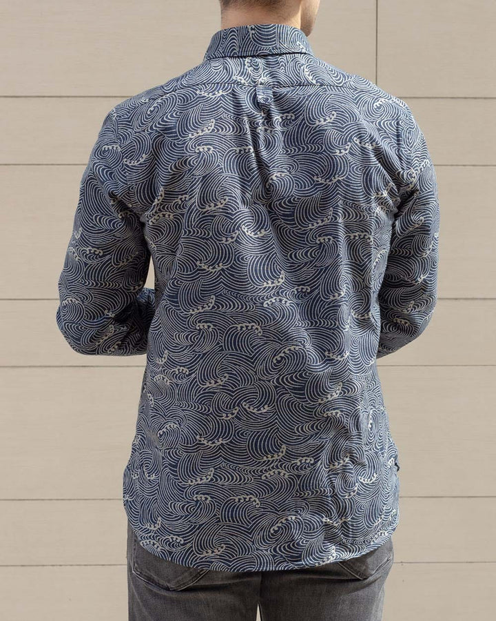Kiriko Original Button-Up Shirt, Long Sleeve, Indigo Nami