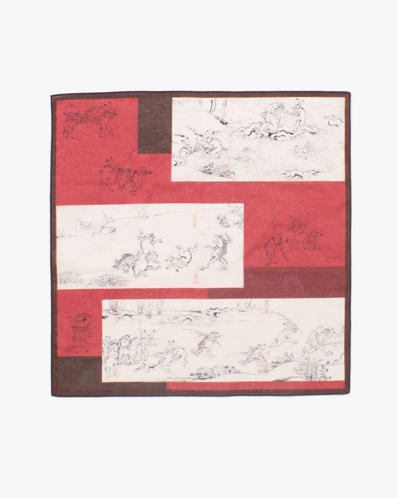 Japanese Handkerchief, Classic, Choju-Giga, Red and Natural