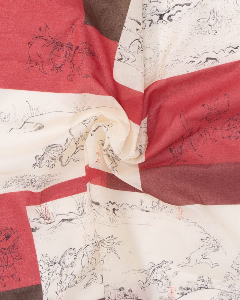 Japanese Handkerchief, Classic, Choju-Giga, Red and Natural