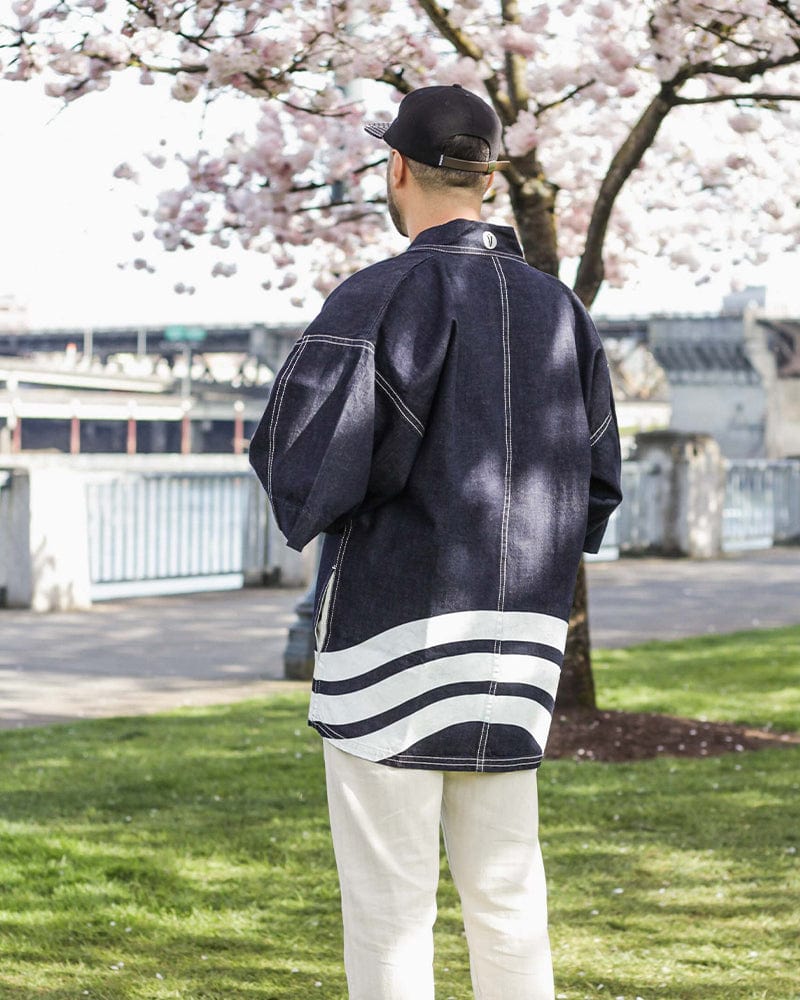 Modern Happi Jacket, Denim, Hikeshi – Kiriko Made