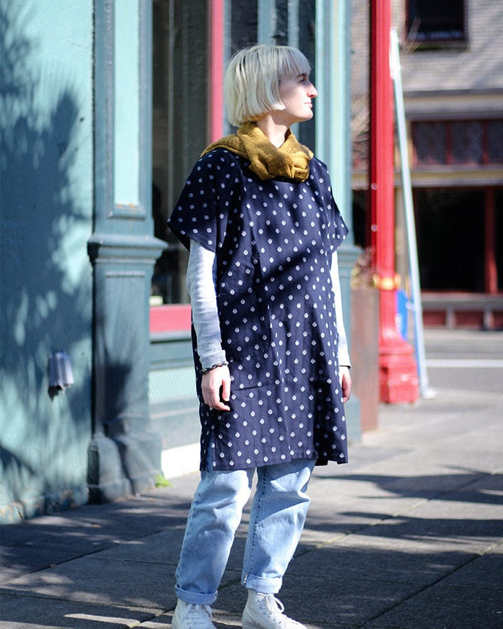 ToK Pocket Dress, Oversized, Blue with Shades of Blue Polka Dots