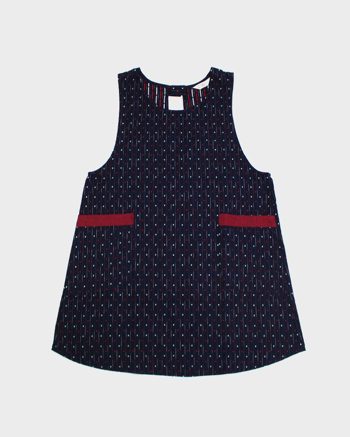 ToK Japanese Apron, Red Pockets, Indigo with Shima and Grid – Kiriko Made
