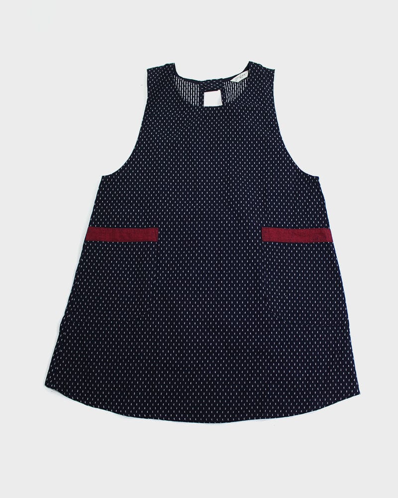 ToK Japanese Apron, Red Pockets, Indigo with White Dash