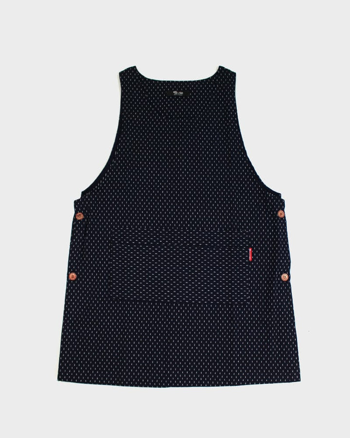 ToK Japanese Apron, Button Up Side, Indigo with White Dash