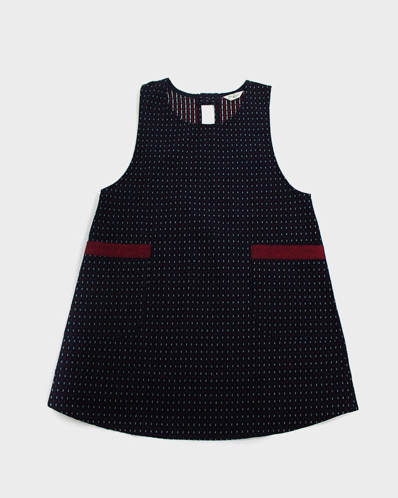 ToK Japanese Apron, Red Pockets, Indigo with Red and White Dash