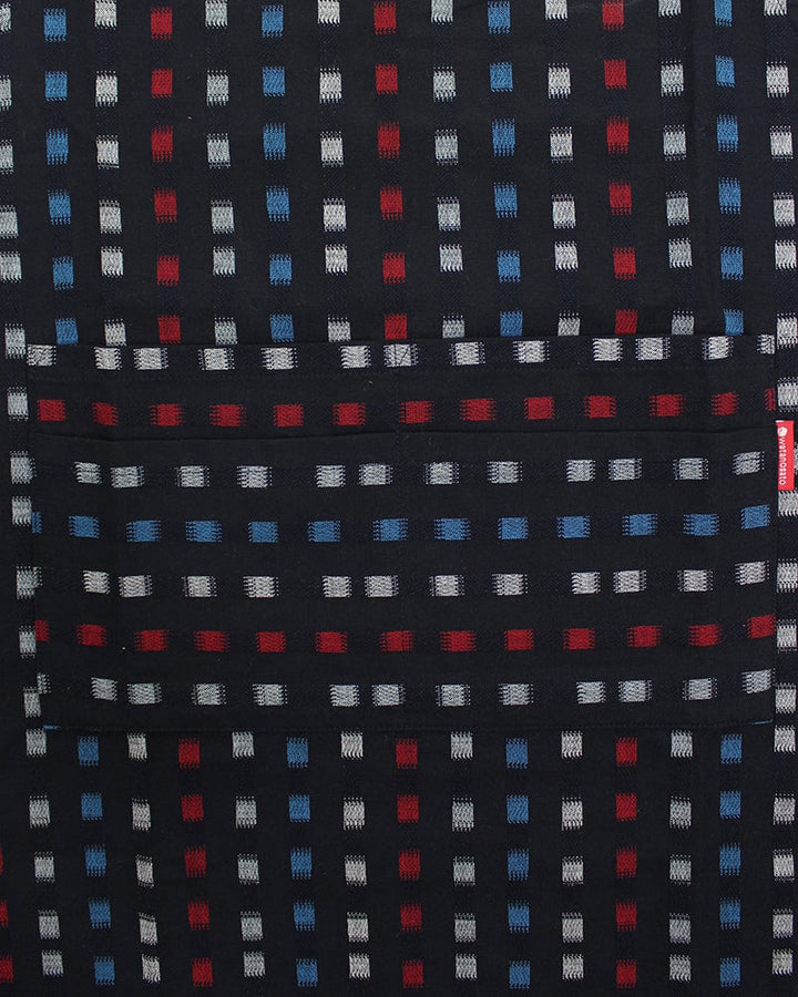 ToK Japanese Apron, Button Up Side, Indigo with Red, Blue and White Squares