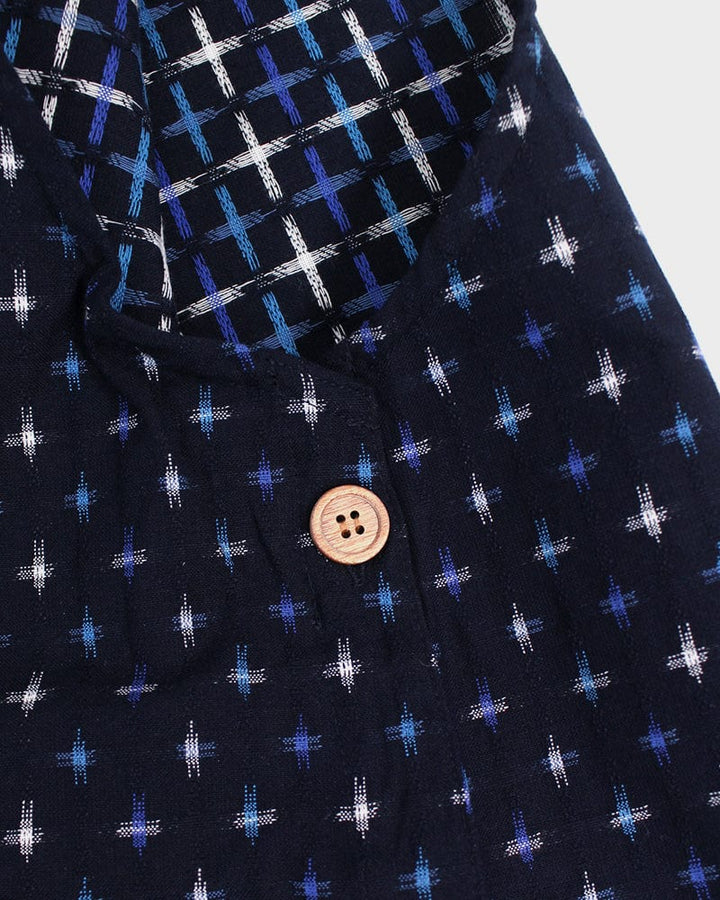 ToK Japanese Apron, Button Up Side, Indigo with Blue and White Jyuji