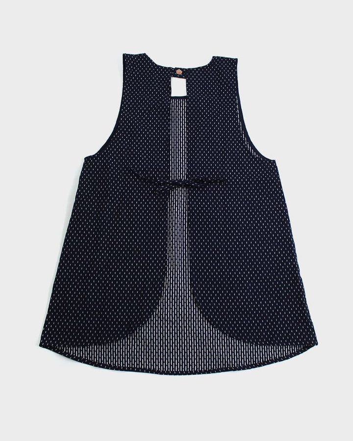 ToK Japanese Apron, Red Pockets, Indigo with White Dash