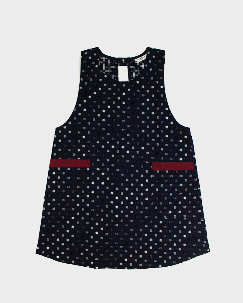 Japanese Apron Red Pockets Indigo Igeta
