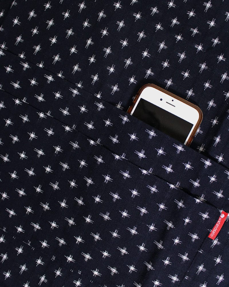 ToK Japanese Apron, Button Up Side, Indigo with White Jyuji