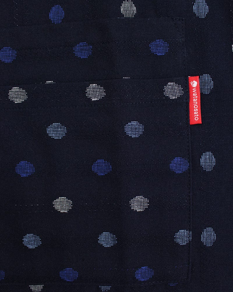 ToK Japanese Apron, Button Up Side, Indigo with Blue and White Polka Dots