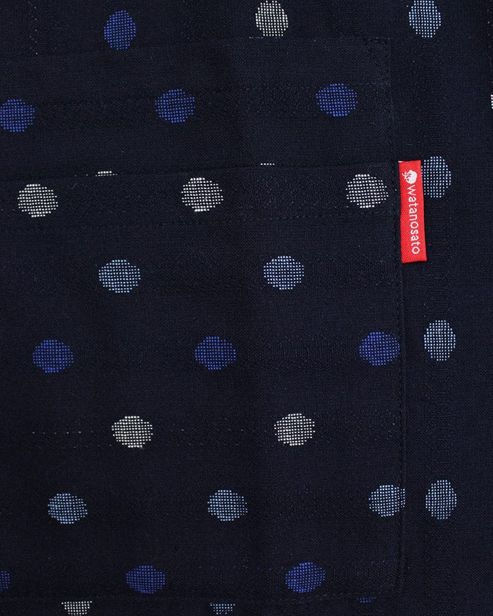 ToK Japanese Apron, Button Up Side, Indigo with Blue and White Polka Dots