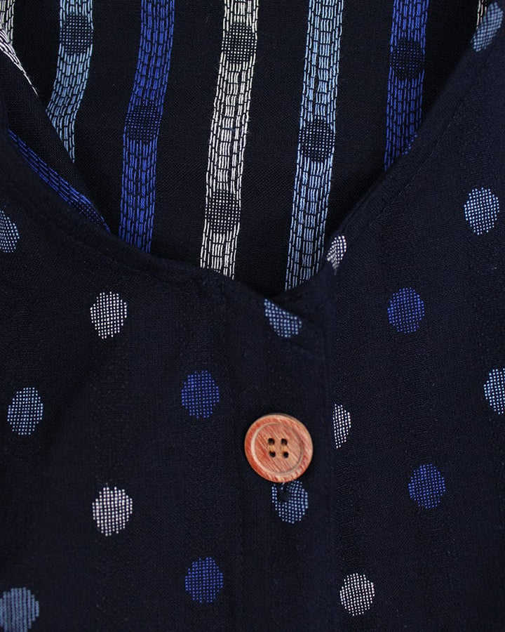 ToK Japanese Apron, Button Up Side, Indigo with Blue and White Polka Dots