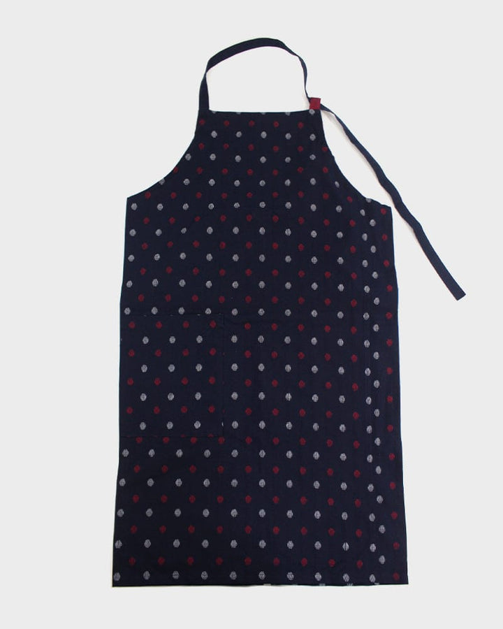 ToK Japanese Apron, Cafe Style, Indigo with Red And White Polka Dots