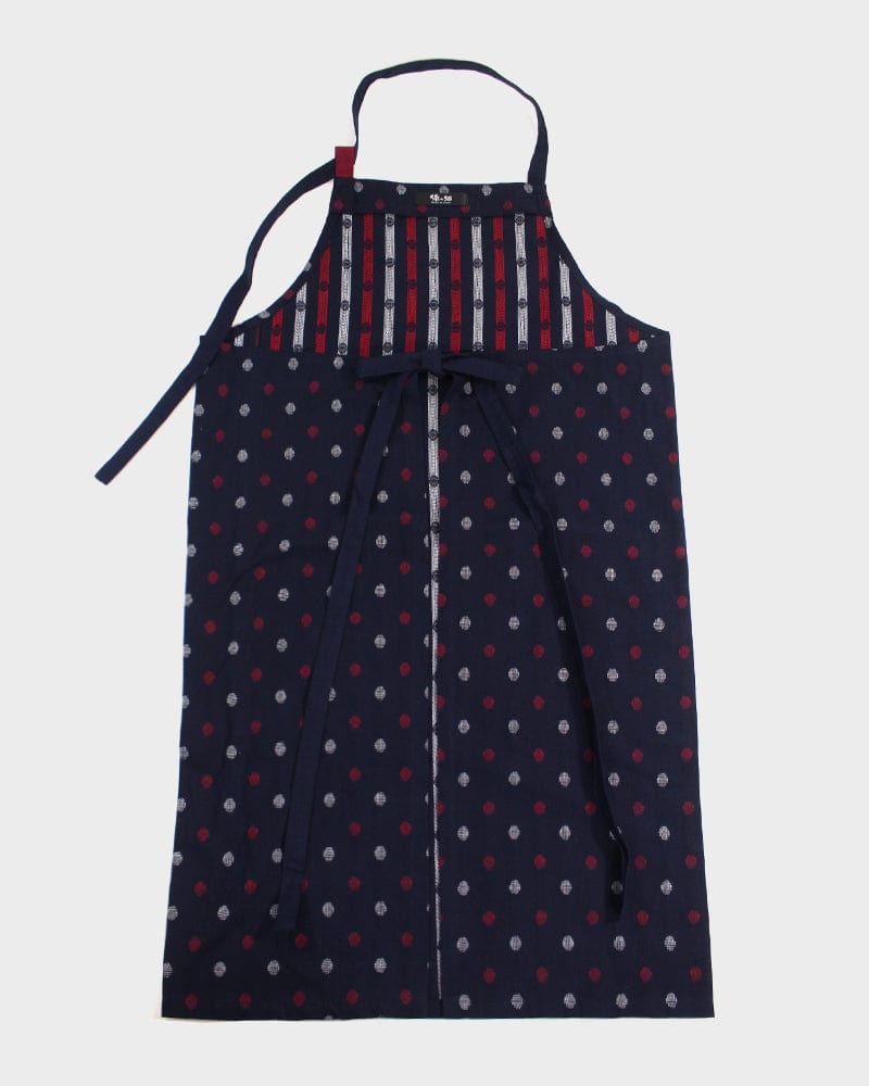 ToK Japanese Apron, Cafe Style, Indigo with Red And White Polka Dots