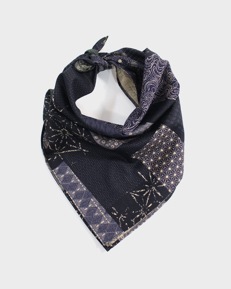 Kiriko Original Bandana, Classic, Dark Indigo and Green Patchwork Style