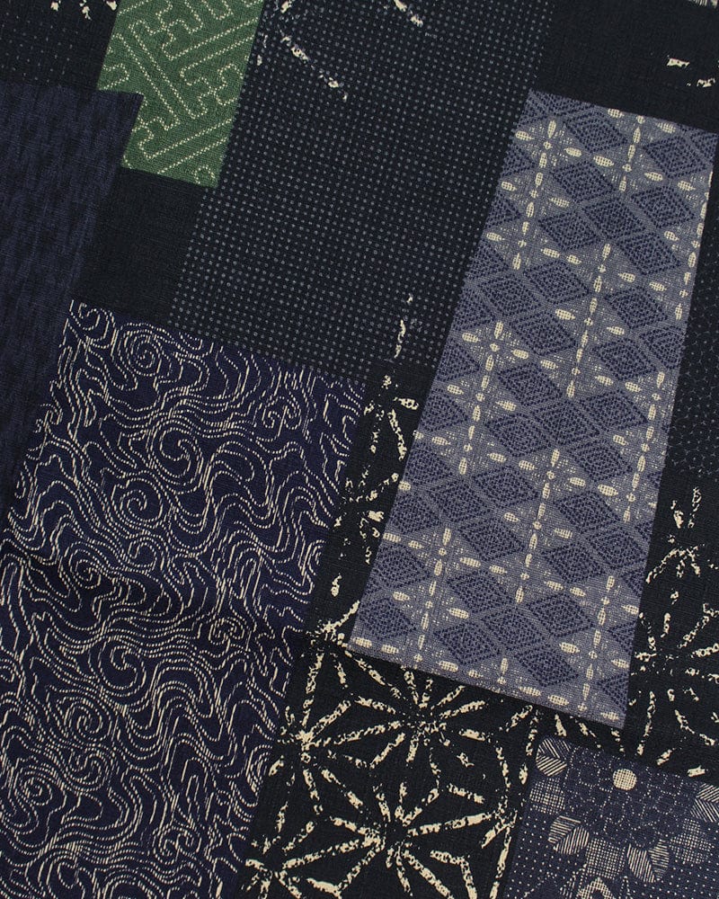 Kiriko Original Bandana, Classic, Dark Indigo and Green Patchwork Style