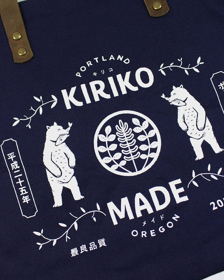 Kiriko Original Small Tote Bag, Canvas, Navy Bear