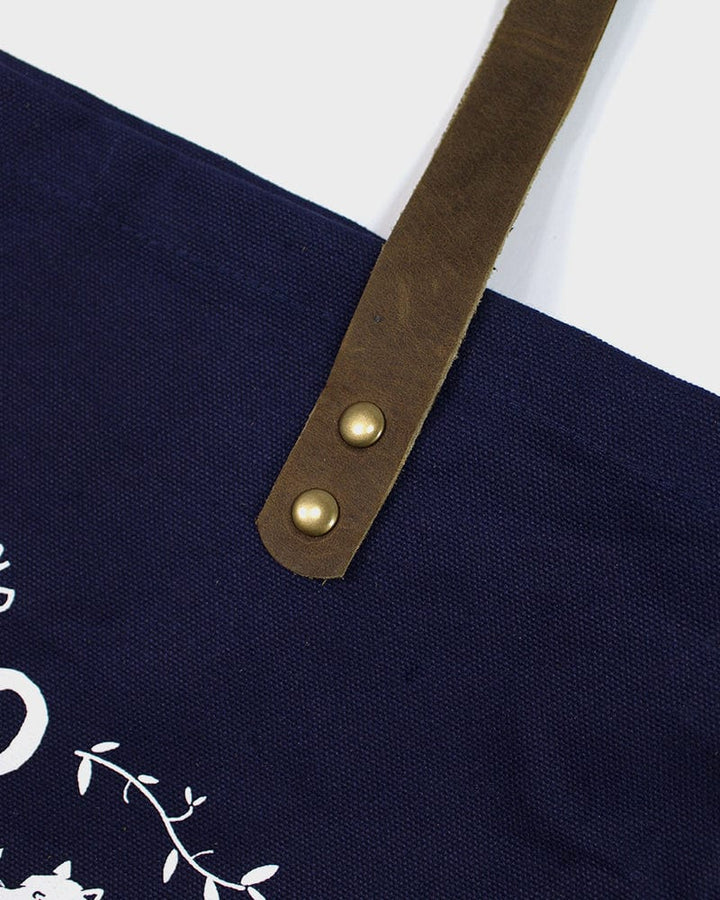 Kiriko Original Small Tote Bag, Canvas, Navy Bear