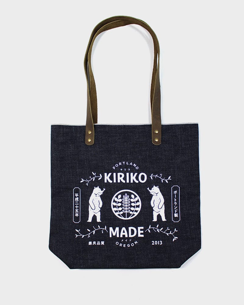 Kiriko Original Small Tote Bag, Selvedge Denim, Indigo Bear