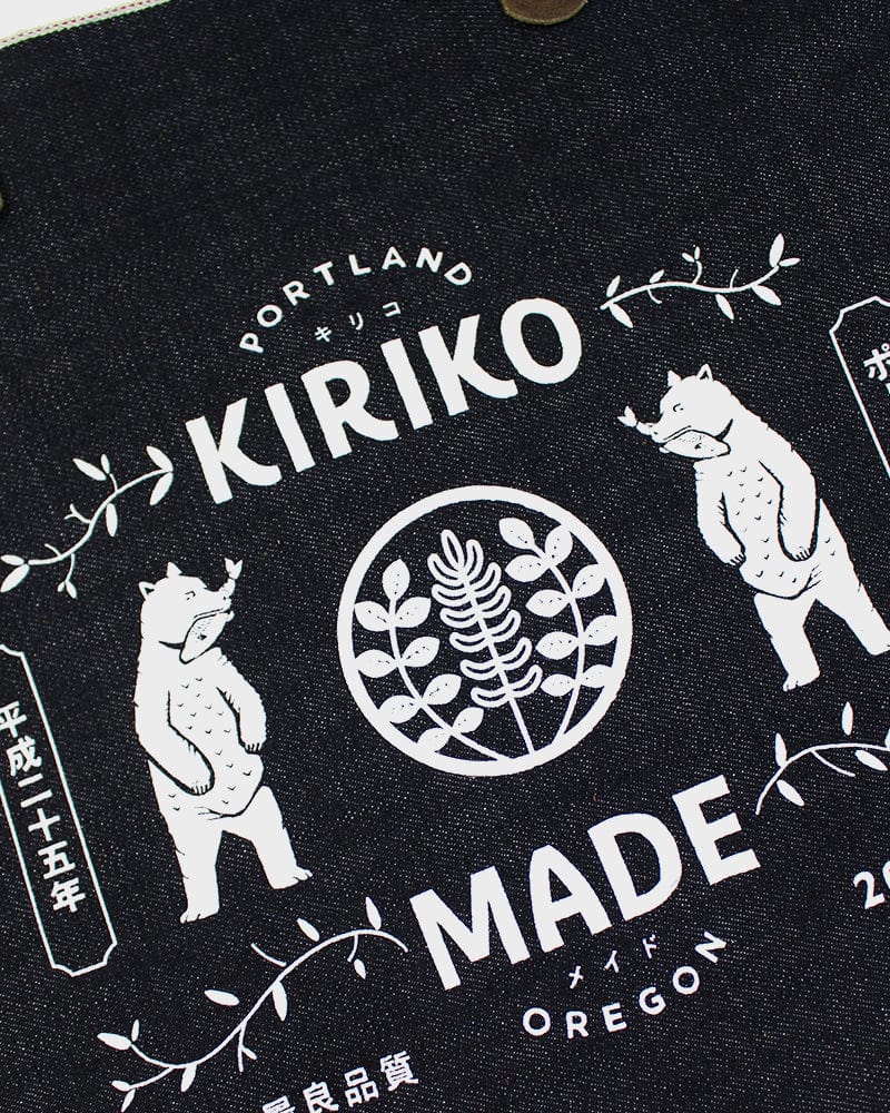 Kiriko Original Small Tote Bag, Selvedge Denim, Indigo Bear