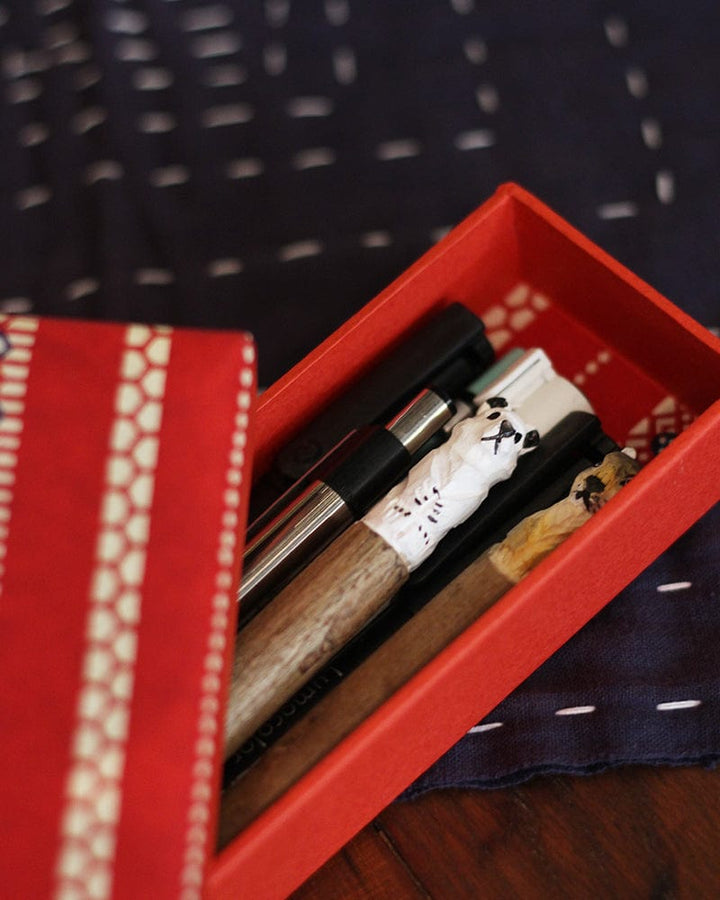 Shogado Pencil Box, Classic Series #R3, Red Geometric Pattern
