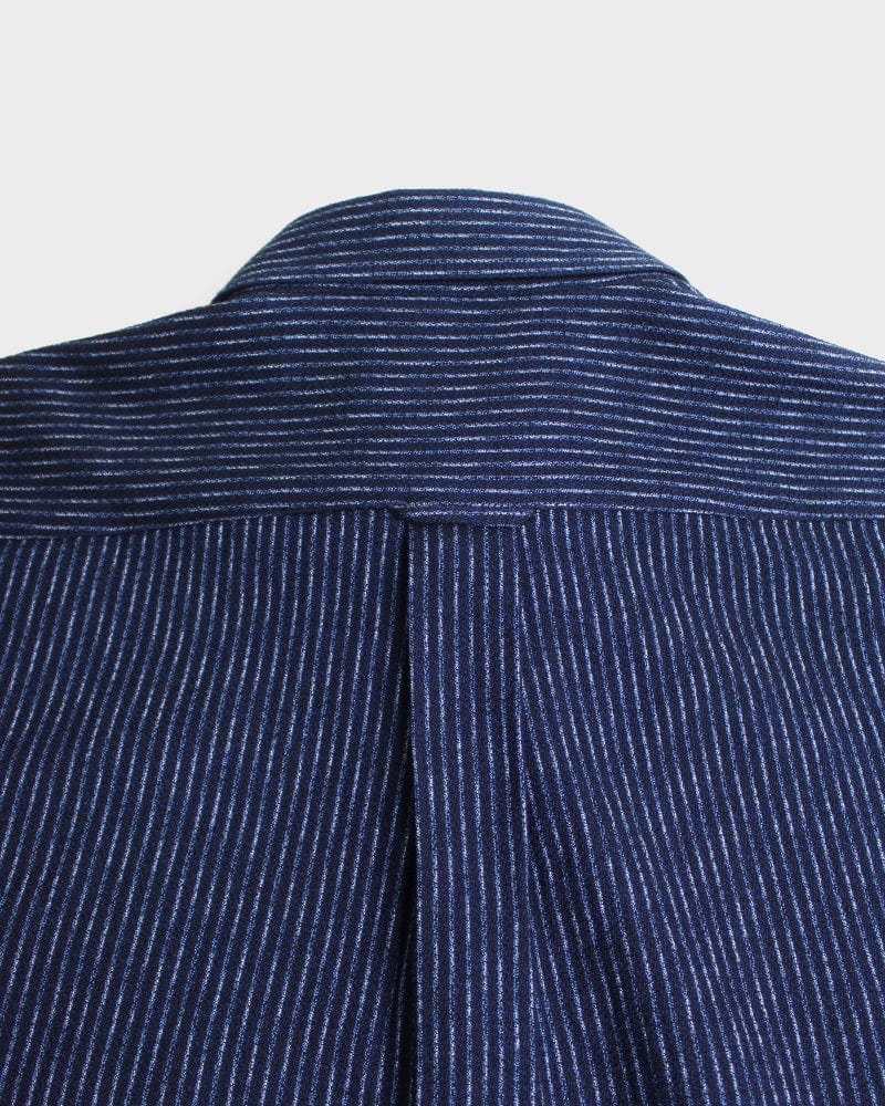 ToK Shirt, Short Sleeve Button-Up, Chijimi, Indigo with Faded Shima