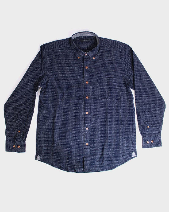 ToK Shirt, Long Sleeve Button-Up, Chijimi, Indigo with Small Grid