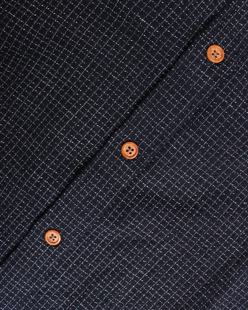 ToK Shirt, Long Sleeve Button-Up, Chijimi, Indigo with Small Grid