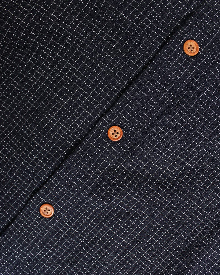 ToK Shirt, Long Sleeve Button-Up, Chijimi, Indigo with Small Grid