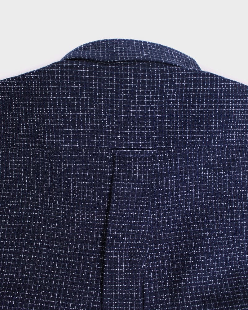 ToK Shirt, Long Sleeve Button-Up, Chijimi, Indigo with Small Grid