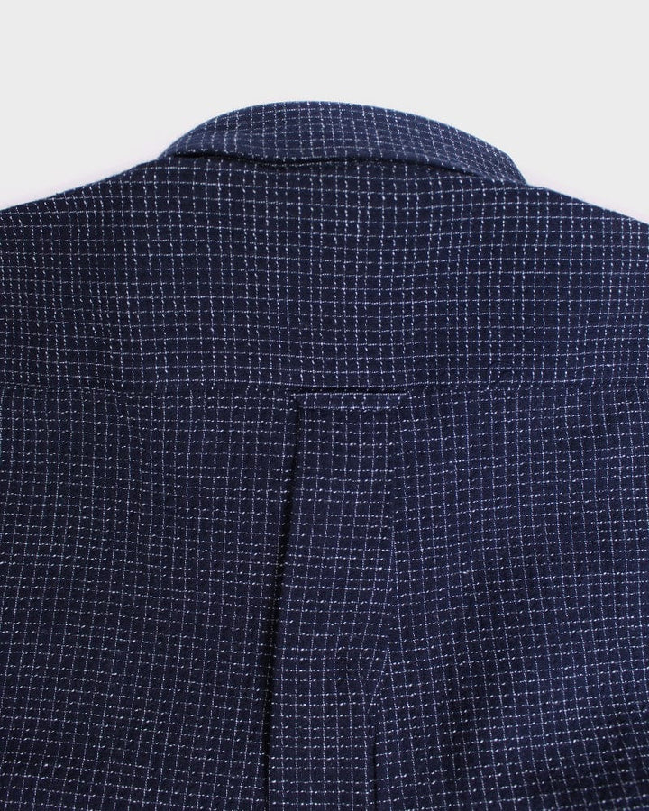 ToK Shirt, Long Sleeve Button-Up, Chijimi, Indigo with Small Grid