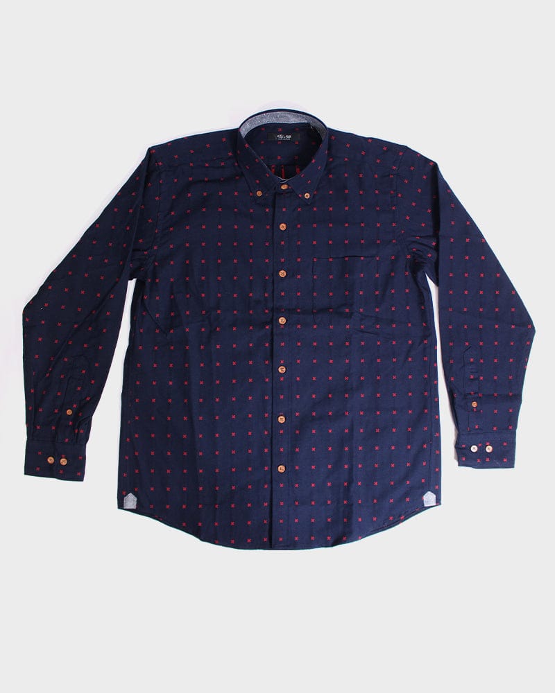 ToK Shirt, Long Sleeve Button-Up, Indigo with Red &