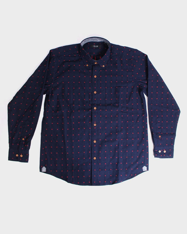 ToK Shirt, Long Sleeve Button-Up, Indigo with Red &