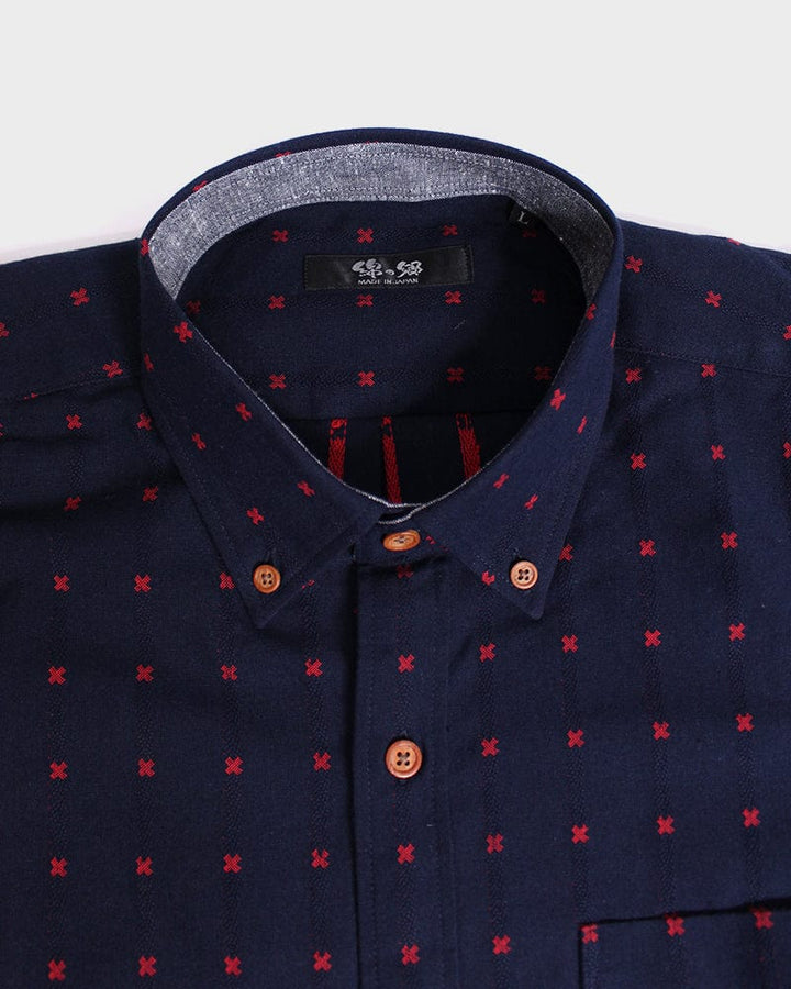 ToK Shirt, Long Sleeve Button-Up, Indigo with Red &