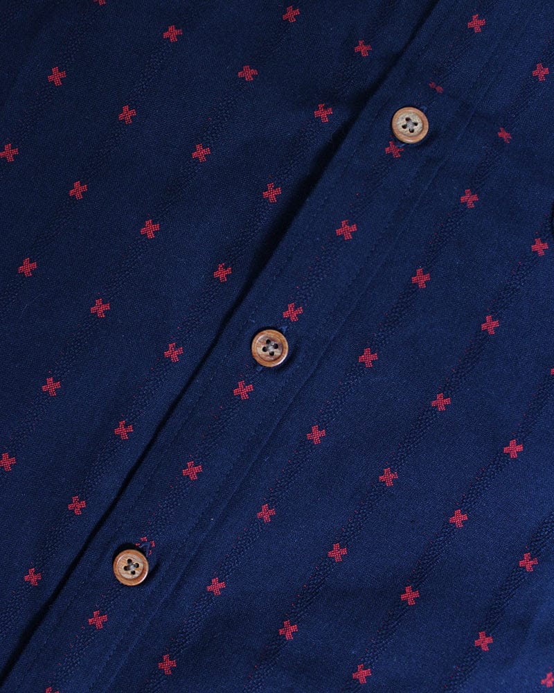 ToK Shirt, Long Sleeve Button-Up, Indigo with Red &