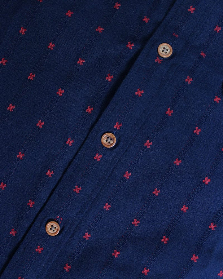 ToK Shirt, Long Sleeve Button-Up, Indigo with Red &