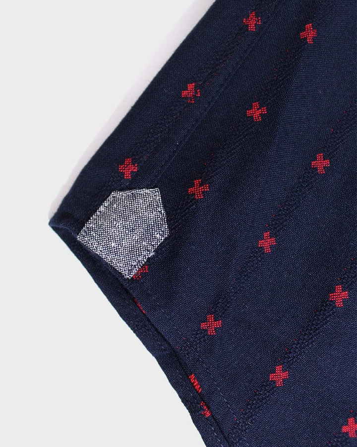 ToK Shirt, Long Sleeve Button-Up, Indigo with Red &