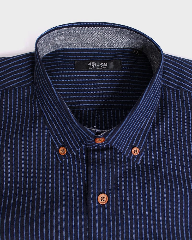 ToK Shirt, Long Sleeve Button-Up, Indigo with Blue Shima