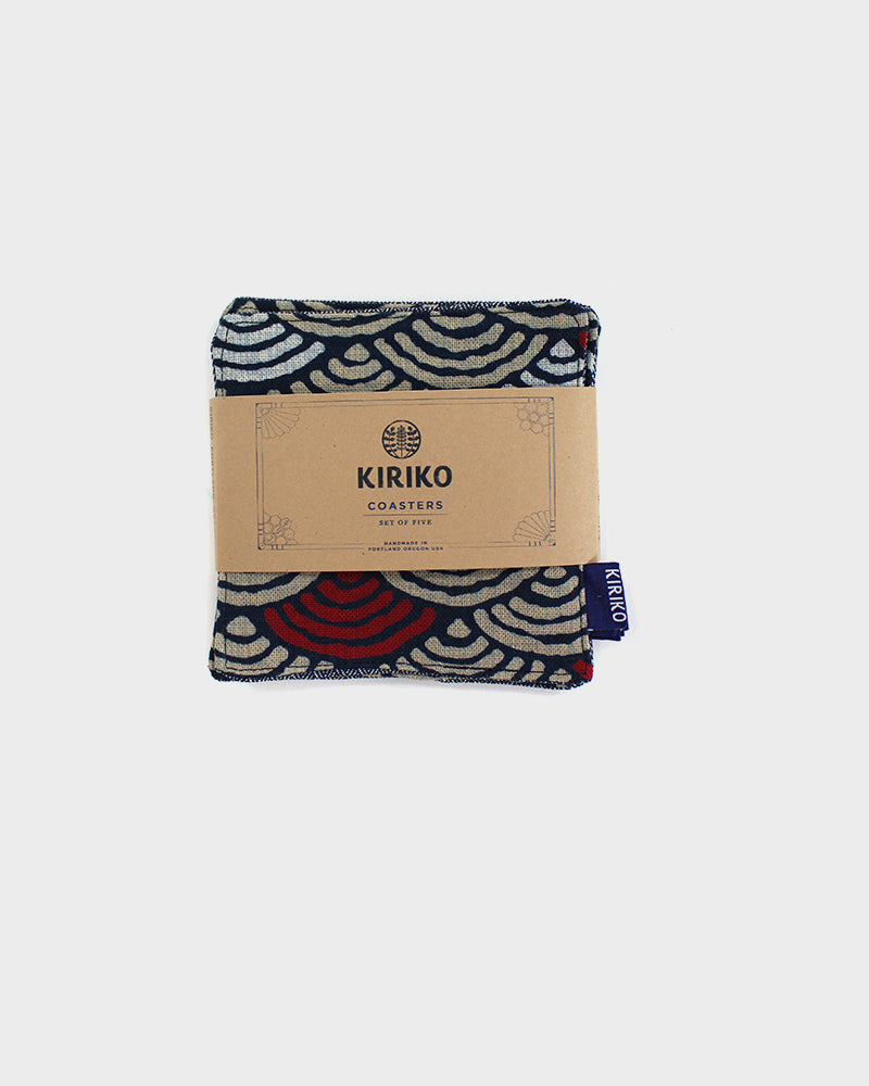 Kiriko Original Coaster, Indigo and Red Seigaiha