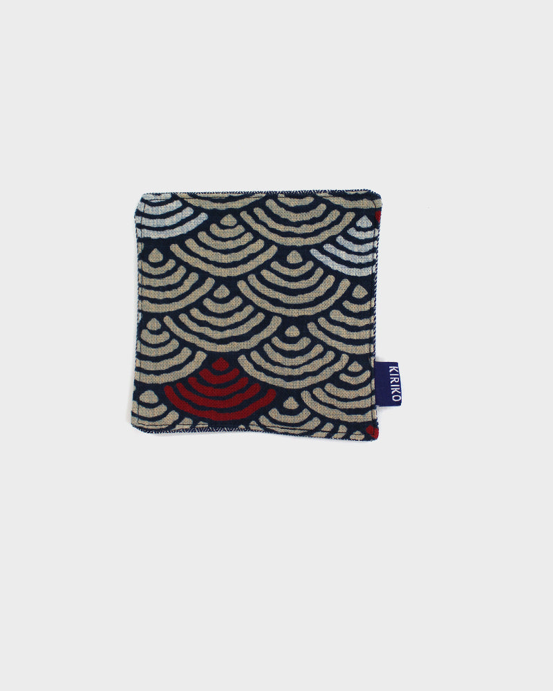 Kiriko Original Coaster, Indigo and Red Seigaiha