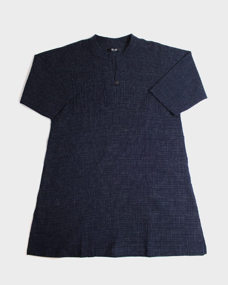 ToK Pocket Dress, Oversized A-Line, Front Button, Chijimi, Grid