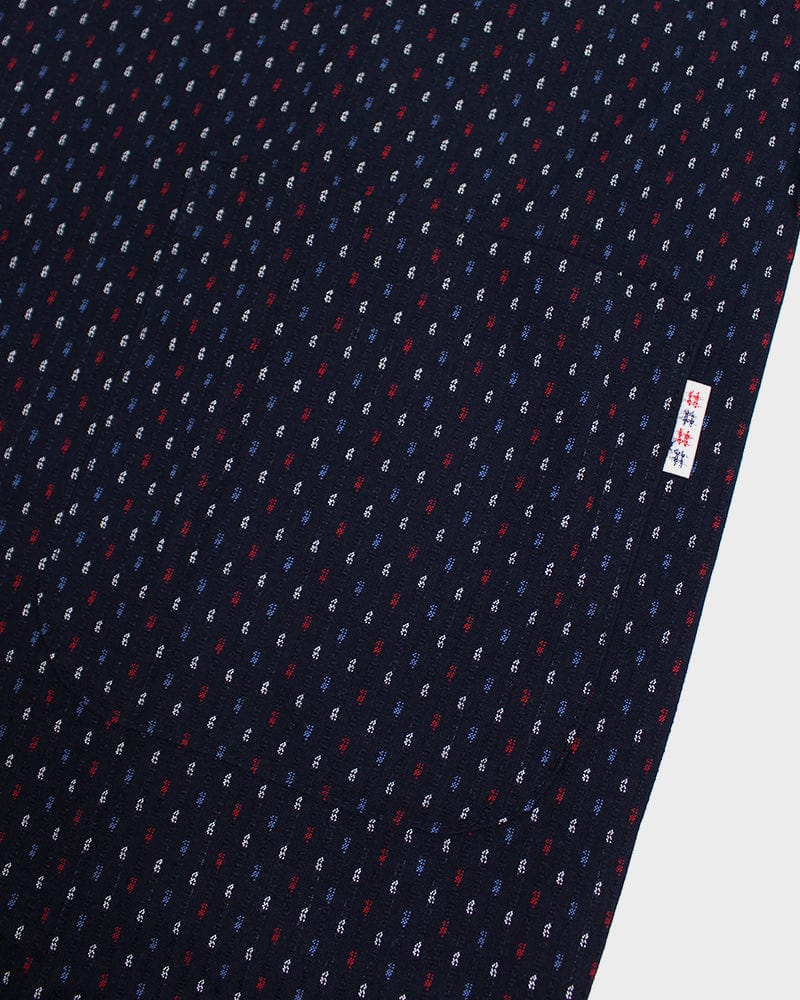 ToK Pocket Dress, Oversized, Indigo with Blue, Red, and White Dashes