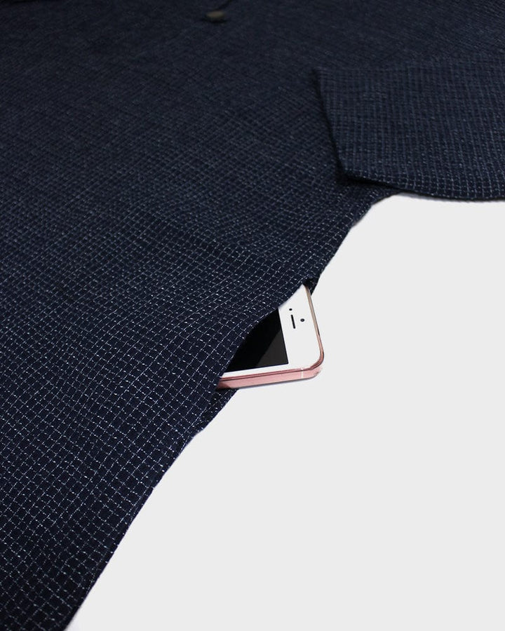 ToK Pocket Dress, Oversized A-Line, Front Button, Chijimi, Grid
